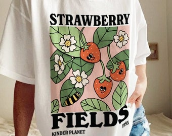 Strawberry Shirt Strawberry Clothes Strawberry Top Garden Shirt Aesthetic Clothing Cottagecore Clothes Botanical Shirt Strawberry Print