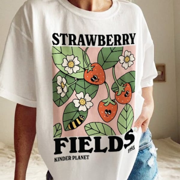 Strawberry Shirt Strawberry Clothes Strawberry Top Garden Shirt Aesthetic Clothing Cottagecore Clothes Botanical Shirt Strawberry Print