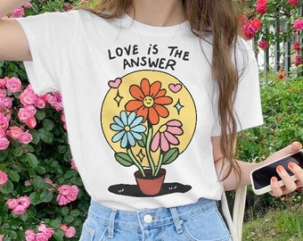 Love Is The Answer, Flowers LGBQT Shirt, Pride Month Shirt, LGBT Shirt, Rainbow Shirt, Retro Pride Shirt, Gay Pride Trendy Tshirt, UNISEX