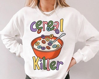 Sweat-shirt drôle Cereal Killer, pull rétro Kidcore, pull unisexe offensif mignon, col d’équipage à slogan coloré, col d’équipage graphique des années 90, UNISEXE