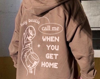Retro Hotline Sweatshirt, Vintage Graphic Hoody, 80s Style Clothing, Words on Back, VSCO Tumblr Girl Aesthetic, Call me when you get home