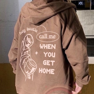 Retro Hotline Sweatshirt, Vintage Graphic Hoody, 80s Style Clothing, Words on Back, VSCO Tumblr Girl Aesthetic, Call me when you get home image 1
