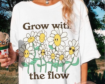 Retro Vintage Graphic Tshirt, OversizedWomens shirt, Y2K Trendy Plants tee, Cute Botanical t-shirt, Aesthetic Kindness shirt, Cute gift idea