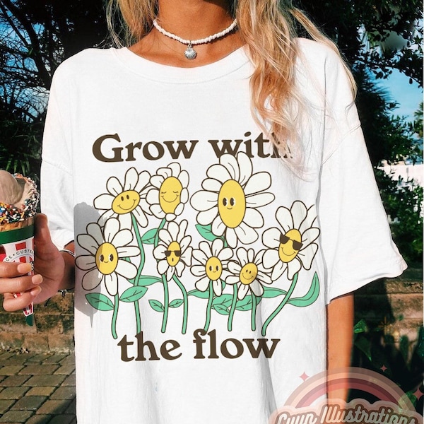 Camiseta gráfica retro vintage, camiseta de gran tamaño para mujer, camiseta Y2K Trendy Plants, camiseta botánica linda, camiseta de amabilidad estética, idea de regalo linda