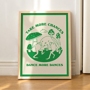 Dancing Frogs Retro Print, Digital Download Print, Self Care Wall Art,  Cute Wall Decor, Printable Art, Downloadable Poster, Emerald Green