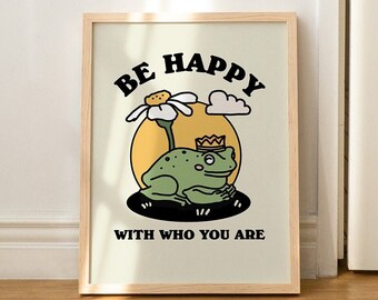 Stampa rana carina, stampe Love Yourself Self Care, poster con citazione positiva, decorazione da parete Be Happy Mental Health, grandi stampe colorate, SENZA CORNICE