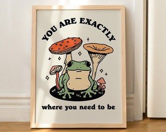 Dazzlewall Poster artistico da parete divertente con rana seduta su fungo, poster retrò da parete su tela per WC, decorazione per bagno, 30,5 x 40,6 cm, senza cornice