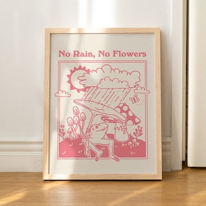 Impresión de rana rosa enmarcada, ilustración retro minimalista, carteles enmarcados estéticos vintage, decoración de pared enmarcada en verde, madera, marco de aluminio