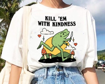 Retro Graphic Tshirt, Retro Frog Shirt, Kindness quote Tee, Oversized Mushroom Teacher T-shirt, Offensive Shirt, Cute Frog Gift, UNISEX