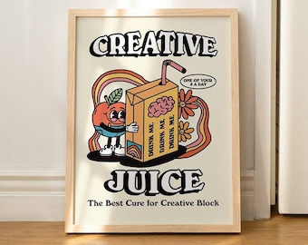 FRAMED Creative Juice Print, 70s Poster Illustration, Vintage Aesthetic Framed Posters, Retro Framed Art Print, Wooden or Aluminium Frame