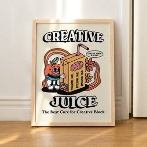 FRAMED Creative Juice Print, 70s Poster Illustration, Vintage Aesthetic Framed Posters, Retro Framed Art Print, Wooden or Aluminium Frame