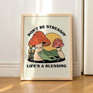 Groovy Frog 70s Print, Cute Frog Poster, Retro Mushroom Digital Download, Trendy Large Printable Art, Colorful Retro Downloadable Prints