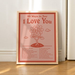 Ich liebe dich Wandbild, Positive Affirmationen, digitaler Download Druck, Retro Wanddekor, herunterladbare Drucke, trendige Wandkunst, rotes Zimmer Dekor
