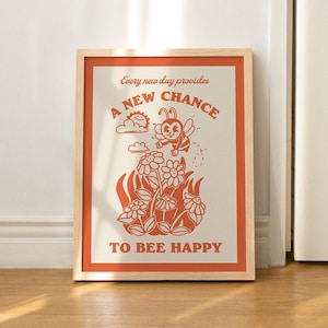 Retro Honey Bee Wall Print, Bumble Bee Poster Print, Positivity quote Retro Illustration, Trendy Printable Art, Downloadable Prints