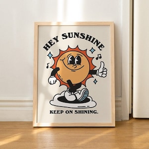 Decorazione da parete con personaggio retrò del sole, stampa da parete con citazione retrò, poster vintage, stampa con download digitale, grande arte stampabile, stampe d'arte scaricabili