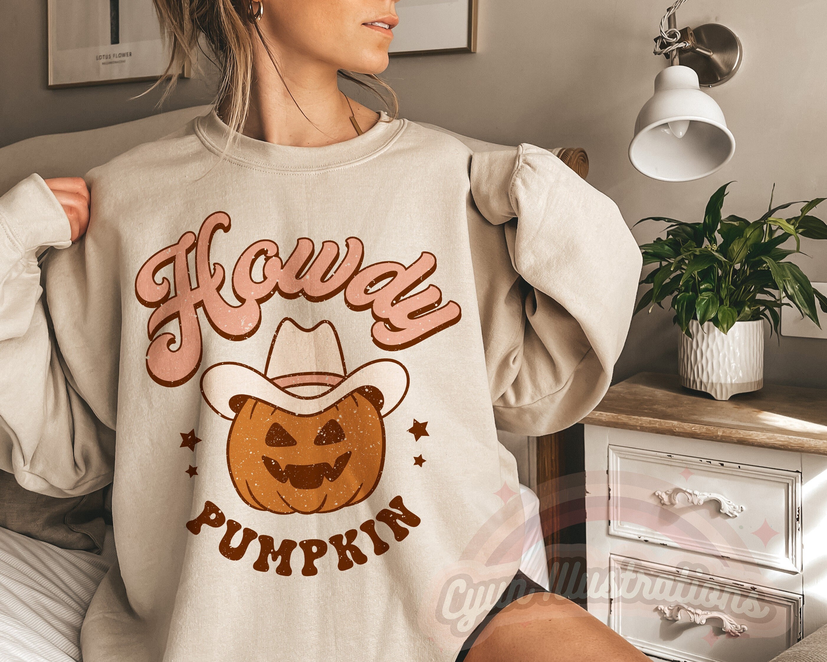 【23.65】23FW★ HARVEST SWEAT SHIRT Retro Halloween Sweatshirt, Howdy Pumpkin Western Sweater