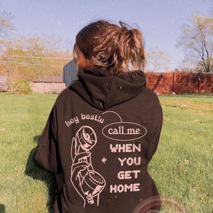 Retro Hotline Sweatshirt, Vintage Graphic Hoody, 80s Style Clothing, Words on Back, VSCO Tumblr Girl Aesthetic, Call me when you get home image 2