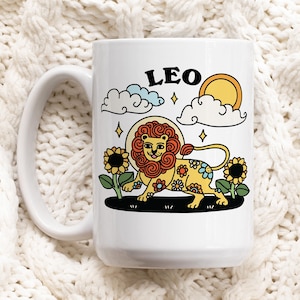 Retro Sternzeichen Becher, Leo Astrologie Kaffeebecher, Horoskop Geburtstagsgeschenk, Retro Keramiktasse, Leo Geschenkidee, Cottagecore Becher, niedliches Neuheit Geschenk