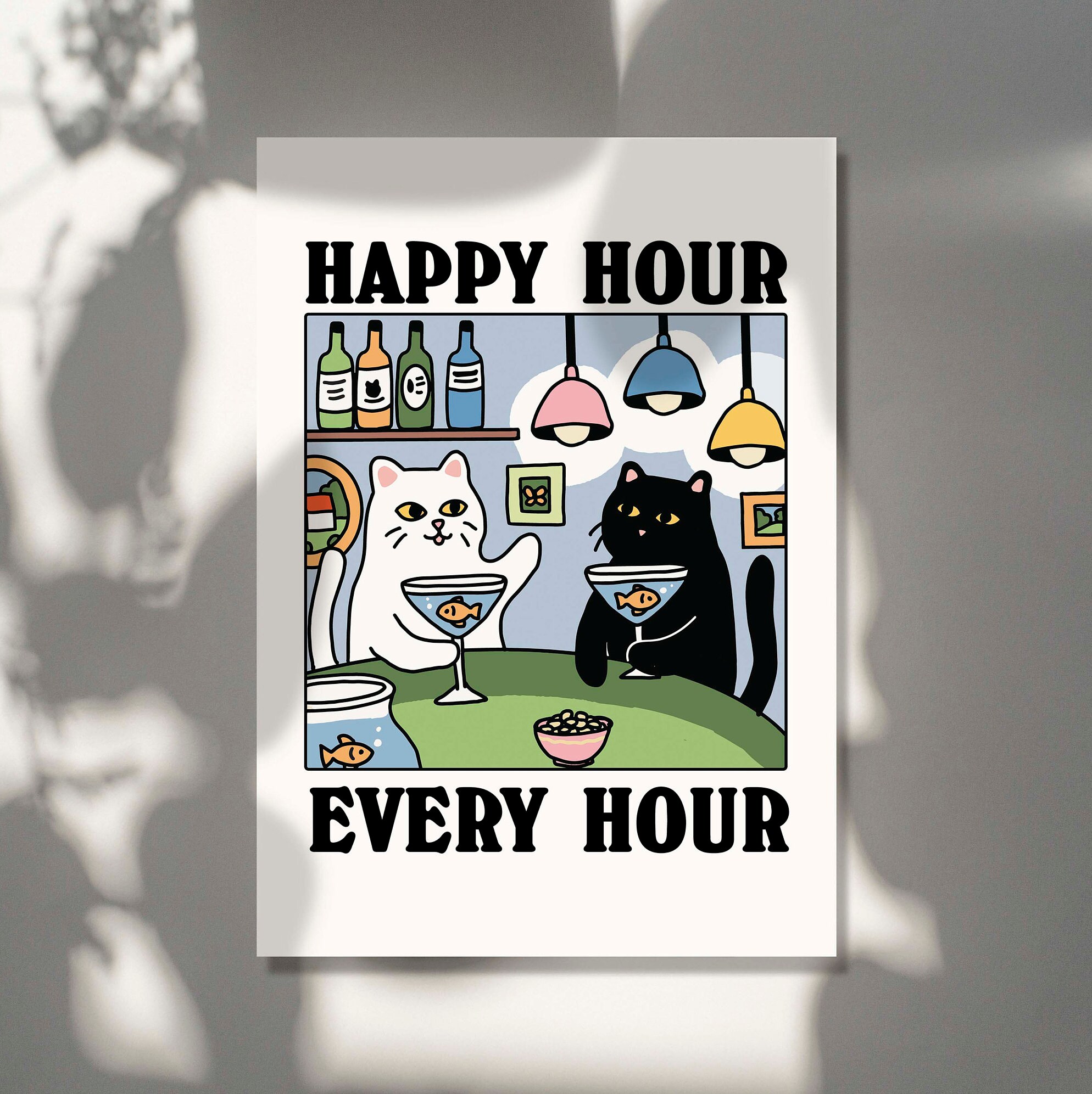 Discover Cat Martini Poster, Happy Hour Poster, Hostess Gifts