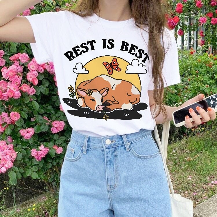 Cottagecore Cow Shirt, Rest is Best Quote Tee, Cute Farm Animal Tshirt, Aesthetic Retro Shirts, Christian Shirt, Trendy Summer Tee, UNISEX