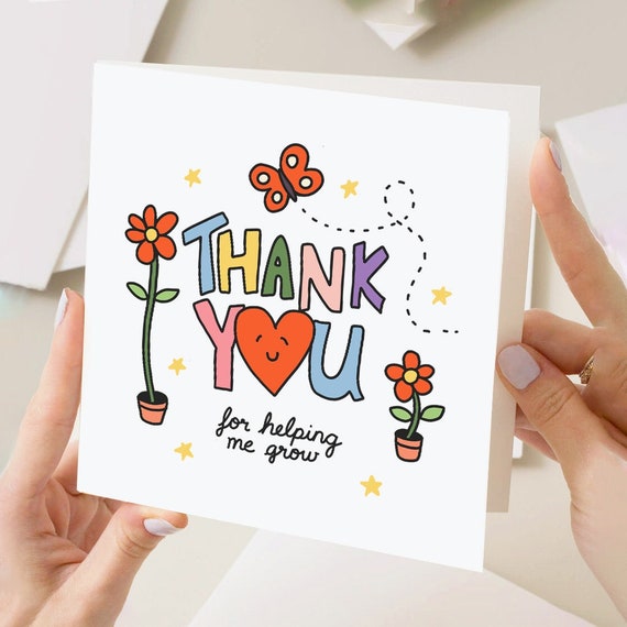 Thank You For Helping Me Grow Card, Greeting Card, Special Teacher Gift, End Of Term Card, Greeting Card Thank You Card, Teacher, Leacturer - UK