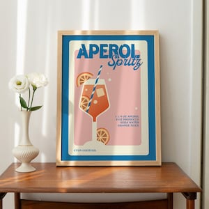 Retro Cocktail Print, Bar Poster, Aperol Spritz Decor, Alcohol Art, Downloadable Prints, Blue Printable Poster, Digital Download Kitchen