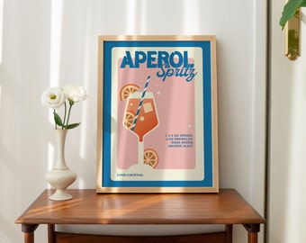 Retro Cocktail Print, Bar Poster, Aperol Spritz Decor, Alcohol Art, Downloadable Prints, Blue Printable Poster, Digital Download Kitchen