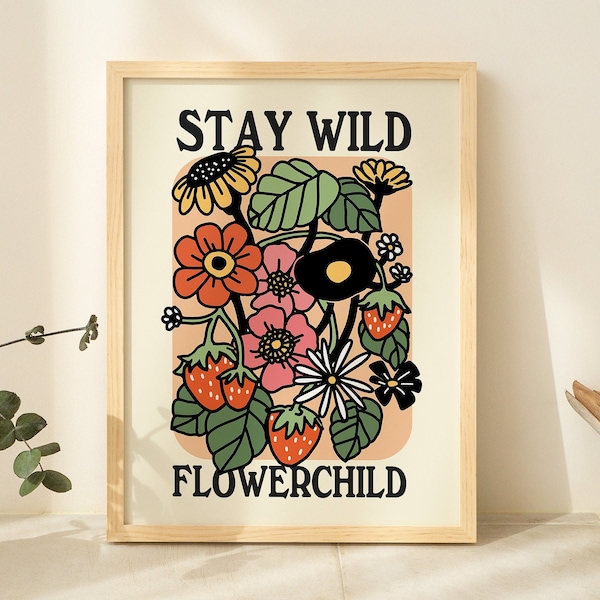 Retro Flowers poster, Cute Quote Print, Trendy Office Decor, Flower Market poster, Eclectic art, Downloadable Print, Printable Flowers Art