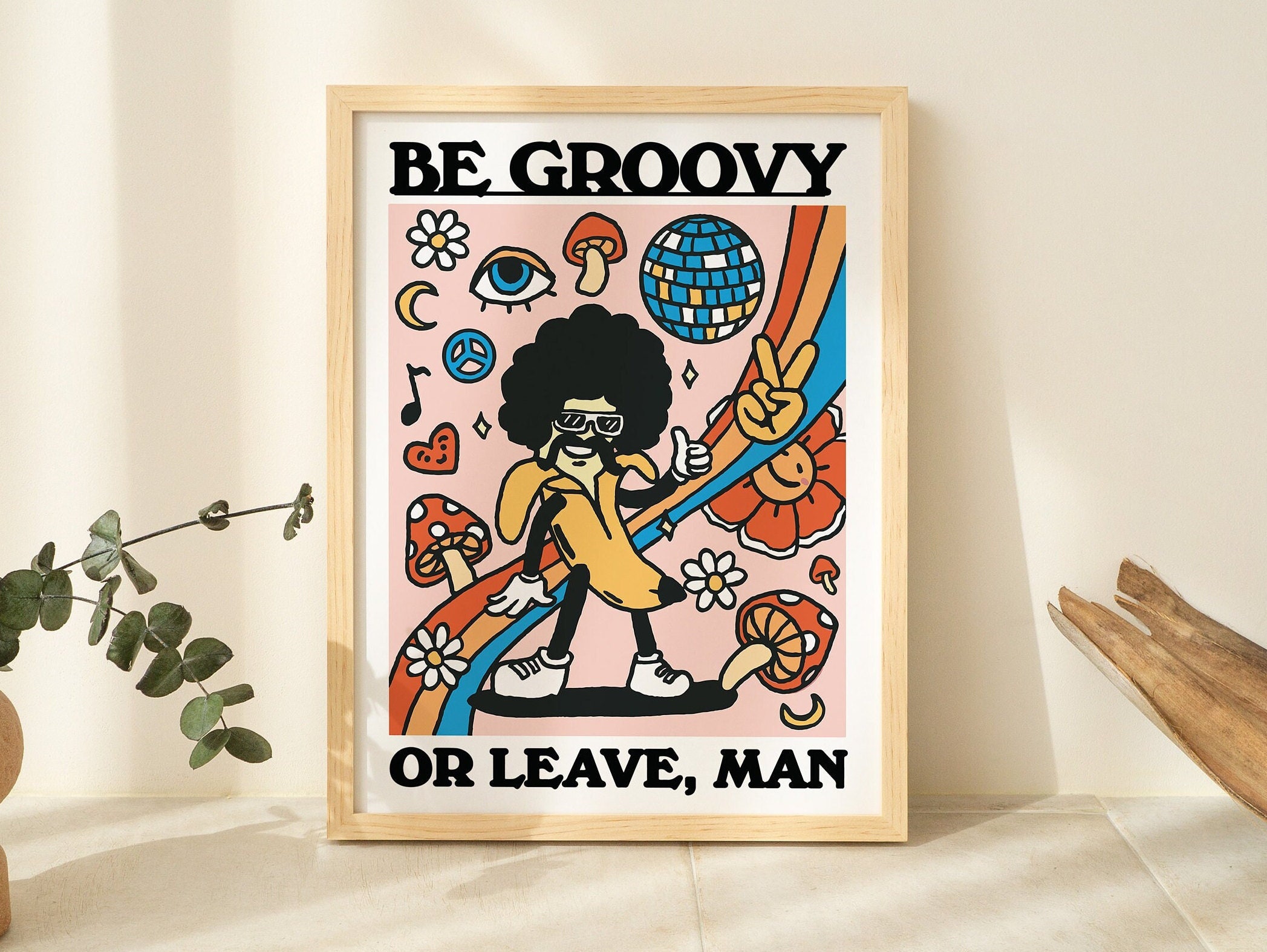 Discover FRAMED Groovy Banana Print, Colorful Hippie Poster, Retro Aesthetic  Poster