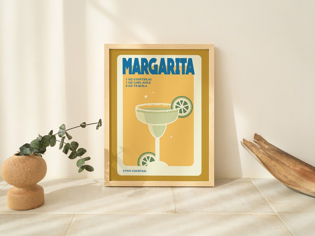 Retro Margarita Poster Minimalist Alcohol Print Kitchen Bar Etsy