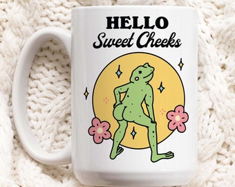 Frog Sweet Cheeks Coffee Mug, Funny Rude Ceramic Cup, Frog Lover Gift, Colleage Friend Gift Idea, Cute butt humor Mug, Unique Gifts