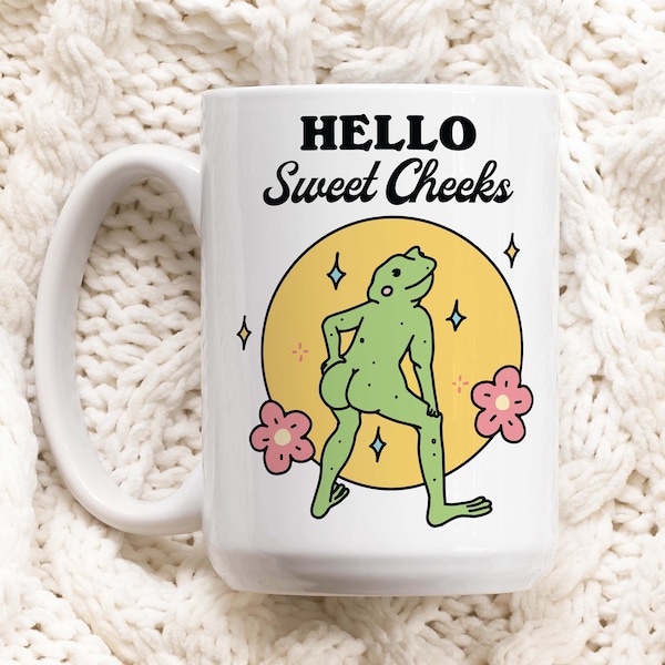 Frog Sweet Cheeks Coffee Mug, Funny Rude Ceramic Cup, Frog Lover Gift, Colleage Friend Gift Idea, Cute butt humor Mug, Unique Gifts