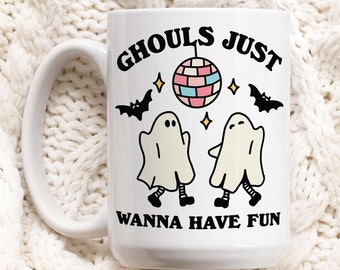 Disco Ghosts Halloween Mok, Bestie Cup Retro Quote, Ghould wil gewoon plezier hebben, Vriend Verjaardagscadeau, Herfstcadeaus, Spooky Friends