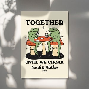 Personalized Couple Print, Custom Frog Illustration, Anniversary Engagement Valentines Gift Idea, Cute Wall decor, Retro Aesthetic, UNFRAMED image 6