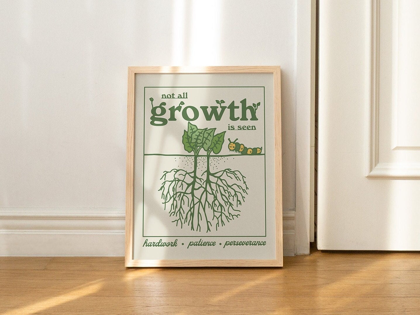 Retro Plant Poster, Esthetische Quote Print, Motivationele Office Print, Digitale Download, Groene Muur Decor, Downloadbare Prints, Afdrukbare kunst