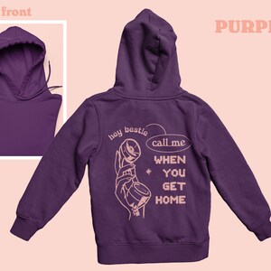 Retro Hotline Sweatshirt, Vintage Graphic Hoody, 80s Style Clothing, Words on Back, VSCO Tumblr Girl Aesthetic, Call me when you get home Purple