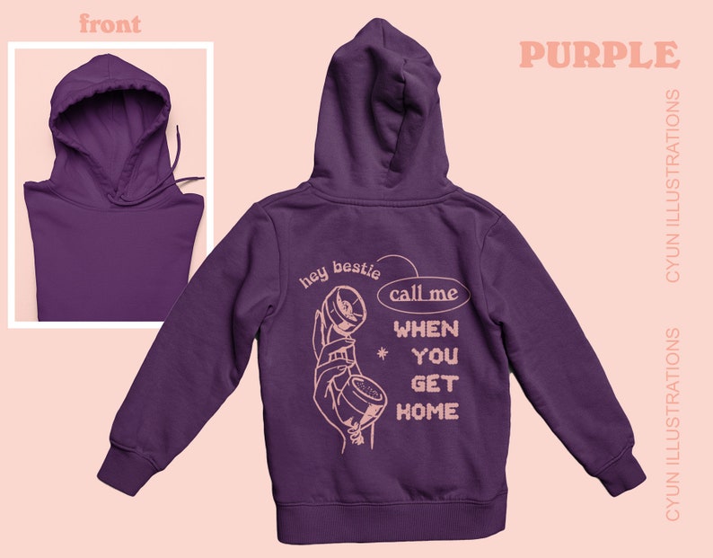 Retro Hotline Sweatshirt, Vintage Graphic Hoody, 80s Style Clothing, Words on Back, VSCO Tumblr Girl Aesthetic, Call me when you get home Purple