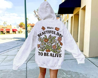 Retro Flowers Hoodie, Oversized Hooded Sweatshirt, Trendy Colorful hoody jumper, Words on back Hoodie, Trendy 90s Aesthetic Sweatshirt,