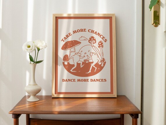 Dancing Frogs Retro Print, Digital Download Print, Living Room Wall Art,  Cute Wall Decor, Printable Art, Downloadable Poster, Burnt Orange