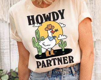 Howdy Partner Cowboy Goose Shirt, Retro Western Texas Graphic Shirt, Cute Duck Tshirt, Howdy Partner Graphic Slogan, Colorful Shirt, UNISEX