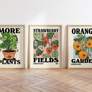 SET OF 3 Plants Print Set, Large Botanical fruit Prints, Graphic Illustration Wall Art, Colorful Flower Prints, Gallery Wall Set, UNFRAMED