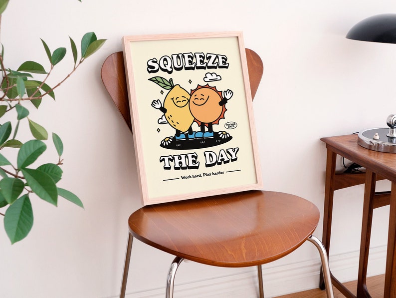 Cute Retro Poster Squeeze the Day Print Retro Positivity Etsy