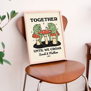 Personalized Couple Print, Custom Frog Illustration, Anniversary Engagement Valentines Gift Idea, Cute Wall decor, Retro Aesthetic, UNFRAMED image 2