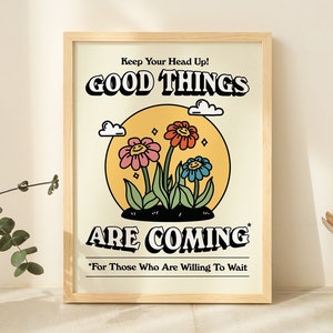 Estampado de flores retro, Ilustración de flores vintage, Decoración de pared de moda, Estampados botánicos, Póster grande y colorido de los años 70, Citas positivas, SIN MARCO