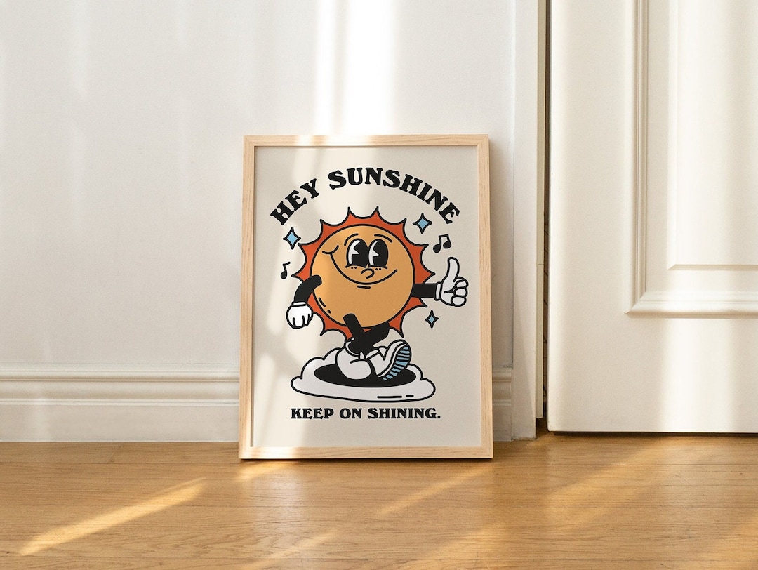 Sun Retro Character Wall Decor, Retro Quote Wall Print, Vintage Poster, Digital Download Print, Large Printable Art, Downloadable Art Prints