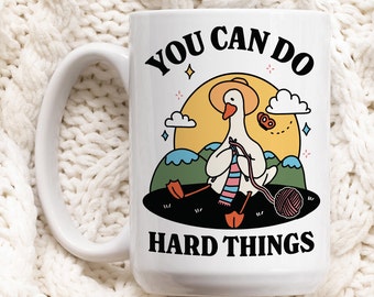 Cute Goose Cottagecore Coffee Mug, Positive Quote, Retro Teacher Cup, Hippie Office Gift Idea, Cottagecore Kitty Mug, Cute Novelty Gift