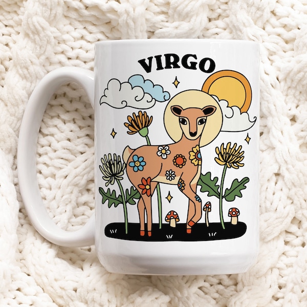 Retro Zodiac Mug, Virgo Astrology Coffee Mug, Horoscope birthday Gift, Retro Ceramic Cup, Virgo Sign Gift Idea, Cottagecore Mug, Cute Gift