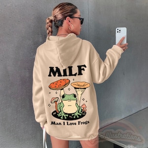 Retro Frog Hoodie, Funny MILF Froggy Sweatshirt, Cottagecore Froggy Hoody, Oversized UNISEX Hoodie, Toad Hoody, Frog Lover Crewneck Sweater