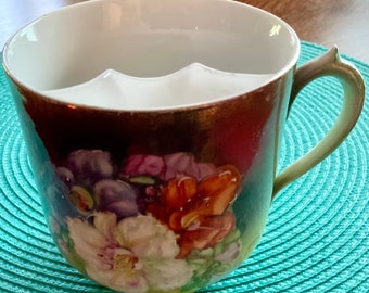 Antique Floral Mustache Mug - Retro Victoriana Porcelain Collectible