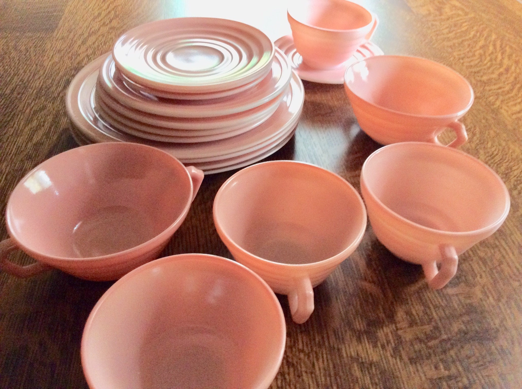 1950s Vintage Hazel Atlas Moderntone Pink Dish Set 18 Pieces